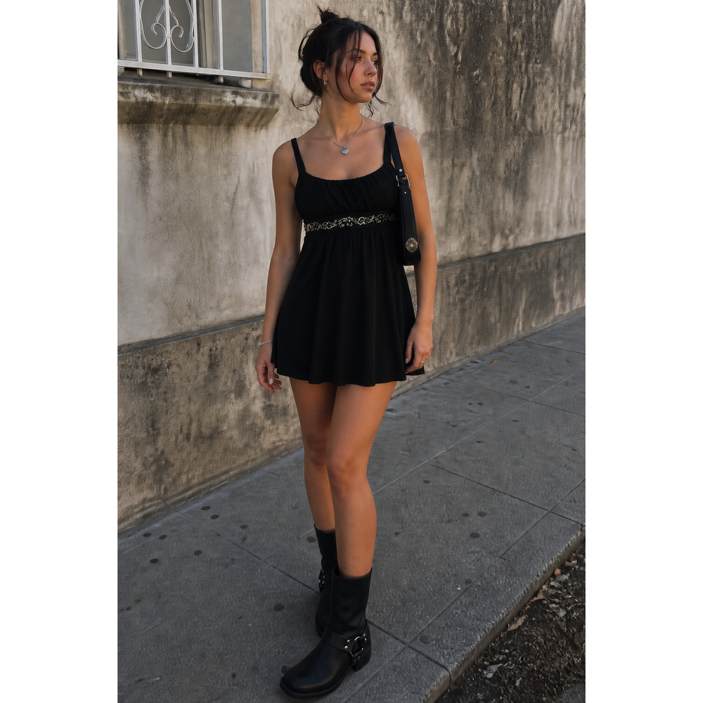 Y2K Beaded empire waist Fylo black top Size Large Fairy grunge 90's Beaded
